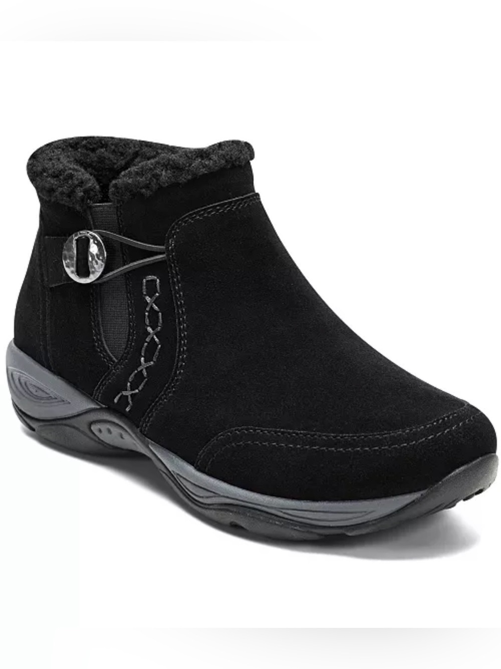Easy Spirit Black Women's Suede Ankle Boot with Faux Fur Lining